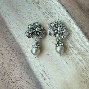 Vintage Lois Ann Pearl and Stud Bow Drop Clip On Earrings